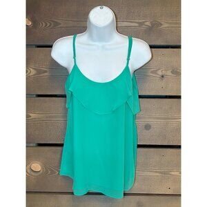 Naked Zebra Womens Green Sleeveless Ruffle Layered Spaghetti Strap Top Size S Li
